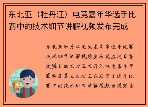东北亚（牡丹江）电竞嘉年华选手比赛中的技术细节讲解视频发布完成