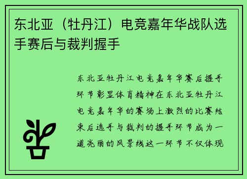 东北亚（牡丹江）电竞嘉年华战队选手赛后与裁判握手