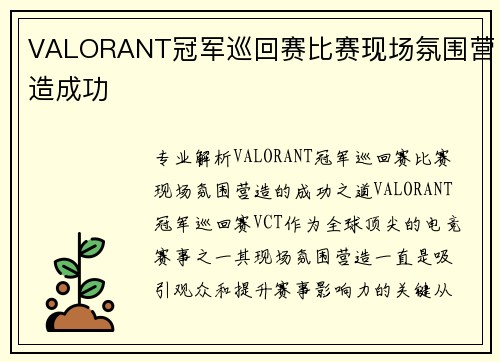 VALORANT冠军巡回赛比赛现场氛围营造成功